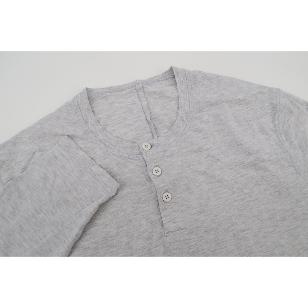Lululemon 5‎ Year Basic Henley Shirt Mens Small Light Gray Long Sleeve Jersey